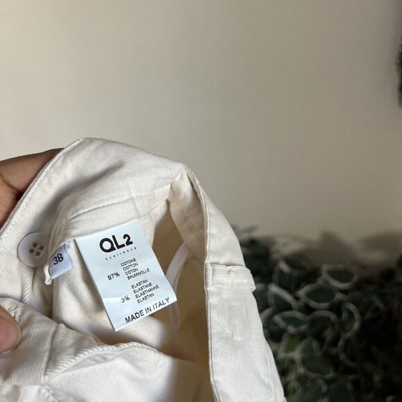 QL2 Quelledue Italian Maura Crop Trouser Pants Cuffed Hem Corduroy Ivory 38 US 2 - Picture 4 of 5
